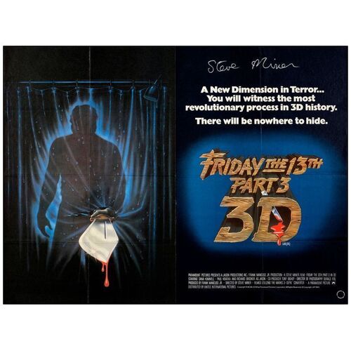 608. Director-Autographed British Quad (40" x 30") Signed by Steve Miner. (See online catalog for photos of signing); Very Fine+ Folded ### FRIDAY THE 13TH PART III (1982)