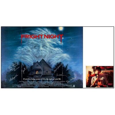 609. Key Cast-Autographed British Quad and US Lobby Card (40" x 30", 11" x 14") Signed by Chris Sarandon, William Ragsdale and 4 more! (See online catalog for photos of signing); Very Fine- Folded and ### FRIGHT NIGHT (1986)