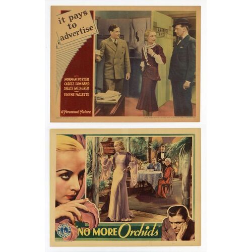 675. Lobby Cards (2) (11" x 14"); Glossy Finish; Very Fine+ ### IT PAYS TO ADVERTISE / NO MORE ORCHIDS (1931 / 1932)