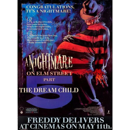 770. Cast-Autographed British 40" x 60" Signed by Robert Englund. (See online catalog for photos of signing); Fine+ Rolled ### NIGHTMARE ON ELM STREET 5, A: THE DREAM CHILD (1989)