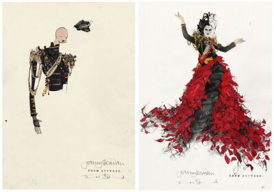 Lot #3: Pair of Hand-Drawn Thom Botwood Oscar&reg;-Winning Cruella Design Illustrations ### CRUELLA (2021)