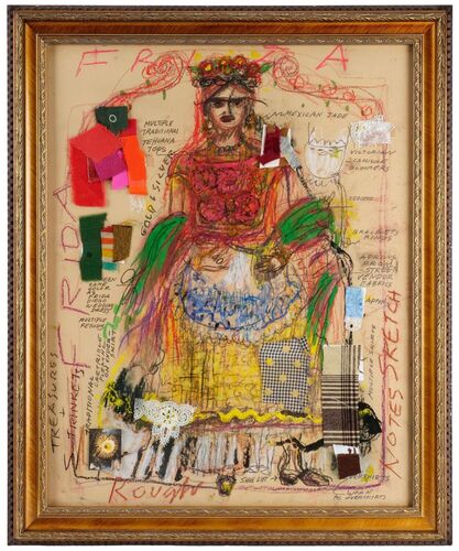 Lot #44: Framed Hand-Drawn Julie Weiss Multi-Media Frida Inspired Rough Costume Design Sketch ### FRIDA (2002)