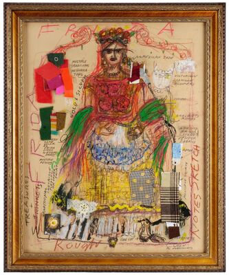 Lot #44: Framed Hand-Drawn Julie Weiss Multi-Media Frida Inspired Rough Costume Design Sketch ### FRIDA (2002)