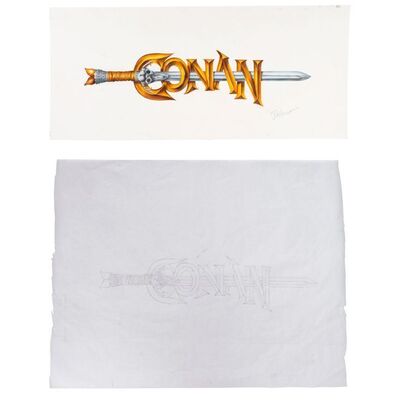77. Chris Dellorco-Signed Hand-Illustrated Preliminary Color Concept Art of Logo with Hand-Drawn Sketch ### CONAN THE DESTROYER (1984)