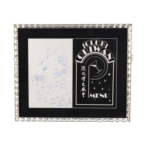 185. Framed Harrison Ford, Kate Capshaw, Steven Spielberg, and George Lucas-Autographed Club Obi Wan Menu ### INDIANA JONES AND THE TEMPLE OF DOOM (1984)