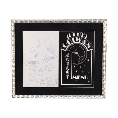 185. Framed Harrison Ford, Kate Capshaw, Steven Spielberg, and George Lucas-Autographed Club Obi Wan Menu ### INDIANA JONES AND THE TEMPLE OF DOOM (1984)