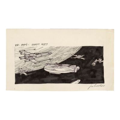 348. Hand-Drawn Joe Johnston-Signed Millennium Falcon Returning to Rebel Base Storyboard ### STAR WARS: A NEW HOPE (1977)