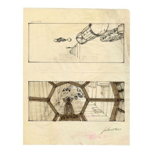 349. Hand-Drawn Joe Johnston-Signed Y-Wings in Trench from TIE Fighter Cockpit POV Storyboard Sheet ### STAR WARS: A NEW HOPE (1977)
