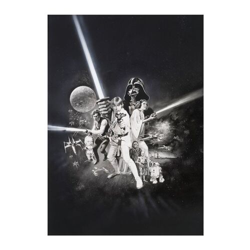 355. Matted Hand-Embellished Tom Chantrell-Style Final Newspaper Ad Slick Artwork Print ### STAR WARS: A NEW HOPE (1977)