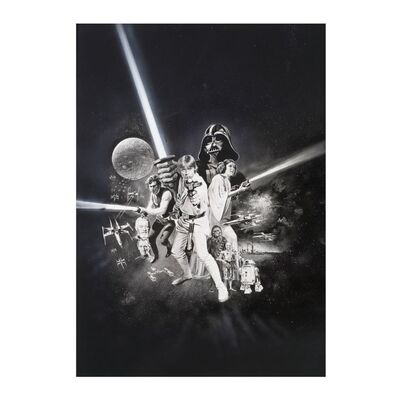 355. Matted Hand-Embellished Tom Chantrell-Style Final Newspaper Ad Slick Artwork Print ### STAR WARS: A NEW HOPE (1977)