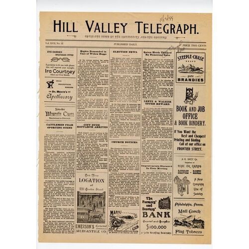 510. Production-Made Hill Valley Telegraph Newspaper Page with Hand-Written Annotation ### BACK TO THE FUTURE PART III (1990)