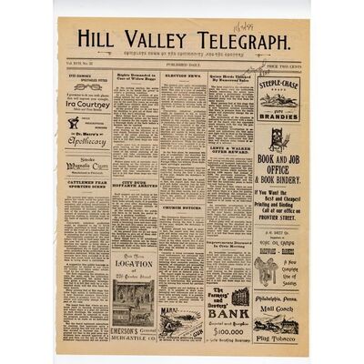 510. Production-Made Hill Valley Telegraph Newspaper Page with Hand-Written Annotation ### BACK TO THE FUTURE PART III (1990)