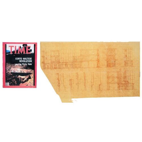 517. Production-Made Vicki Vale (Kim Basinger) Distressed "Corto Maltese Revolution" Time Magazine Cover with Hand-Illustrated Gotham City Brownline ### BATMAN (1989)