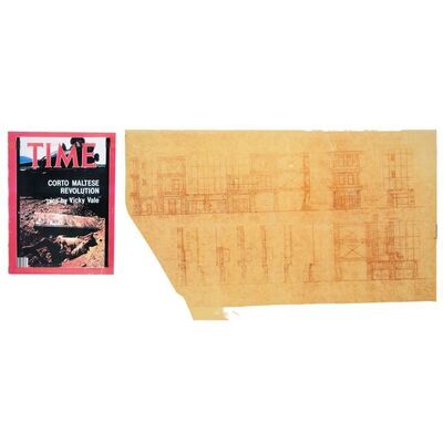 517. Production-Made Vicki Vale (Kim Basinger) Distressed "Corto Maltese Revolution" Time Magazine Cover with Hand-Illustrated Gotham City Brownline ### BATMAN (1989)