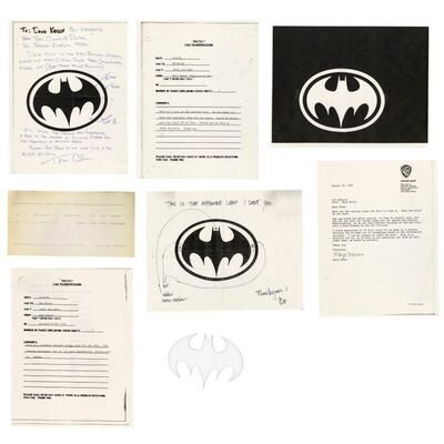 526. Batman's (Michael Keaton) Bat Logo with Handwritten and Printed Logo Design Production Paperwork ### BATMAN RETURNS (1992)
