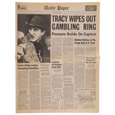 610. Tracy Wipes Out Gambling Ring Daily Paper Newspaper Cover ### DICK TRACY (1990)