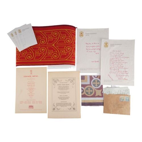 758. Zero Moustafa's (Tony Revolori) Dinner Menu with Grand Budapest Hotel Stationery, Letters, and Floor Swatches ### THE GRAND BUDAPEST HOTEL (2014)