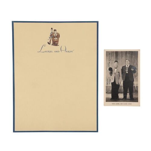 869. Laurel and Hardy Autographed Postcard with Blank Letterhead ### LAUREL AND HARDY