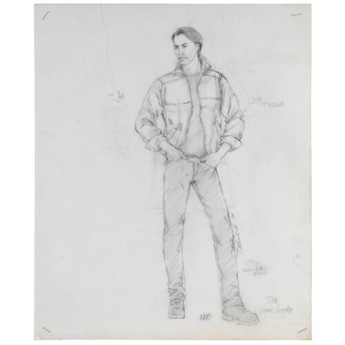 928. Hand-Drawn Neo (Keanu Reeves) Costume Design Sketch by Lois DeArmond with Kym Barrett's Annotations ### THE MATRIX (1999)