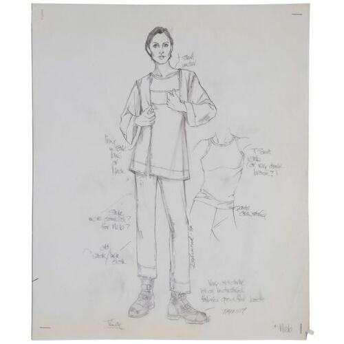 929. Hand-Drawn Trinity (Carrie-Anne Moss) Costume Design Sketch by Lois DeArmond with Kym Barrett's Annotations ### THE MATRIX (1999)