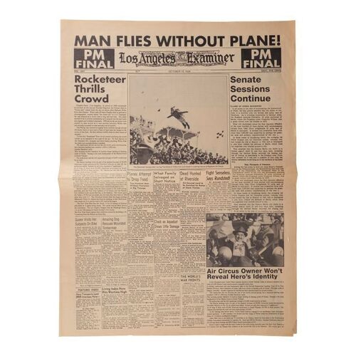 1035. Man Flies Without Plane Los Angeles Examiner Newspaper Cover ### THE ROCKETEER (1991)