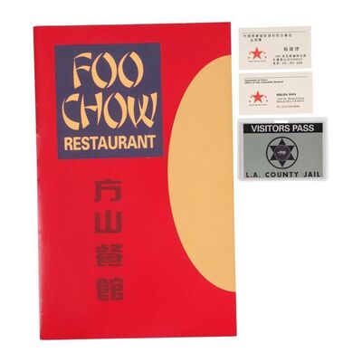 1043. James Carter's (Chris Tucker) County Jail Visitor's Pass with Solon Han's (Tzi Ma) Business Cards and Foo Chow Menu ### RUSH HOUR (1998)