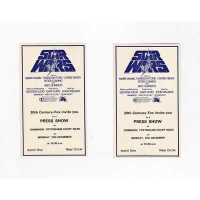 1170. Gerard Bourke Collection: Pair of December 12, 1977 Dominion Theatre Press Screening Invitations ### STAR WARS: A NEW HOPE (1977)