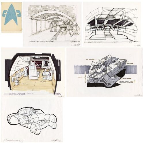 1128. Set of Four Hand-Drawn Tim Earls Concept Sketches with Starfleet Survival Guide Sketch ### STAR TREK: VOYAGER (T.V. SERIES, 1995-2001)