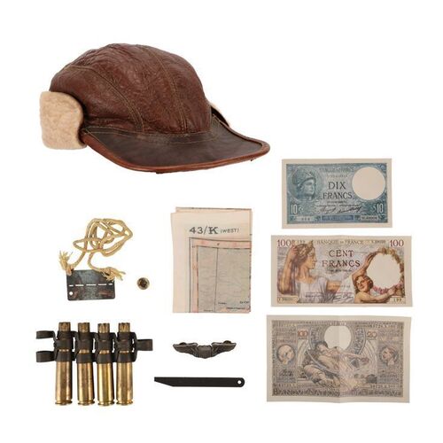 273. Sgt. Michael V. Boccuzzi's (Riley Neldam) Flight Cap, Escape and Evasion Kit, Wings, POW Dog Tag and 50 Cal Rounds ### MASTERS OF THE AIR (TV SERIES, 2024)