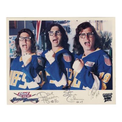 344. David Hanson, Steve Carlson, and Jeff Carlson-Autographed Bud Ice Promotional Photo ### SLAP SHOT (1977)