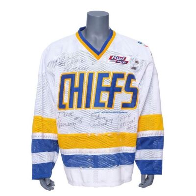 345. David Hanson, Steve Carlson, and Jeff Carlson-Autographed Reproduction Chiefs Hockey Jersey ### SLAP SHOT (1977)