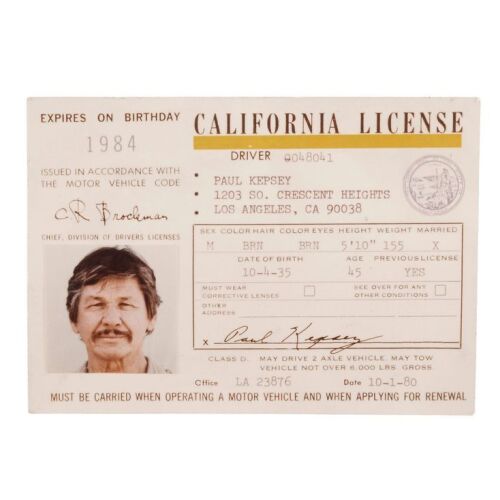 100. Paul Kersey's (Charles Bronson) Screen-Matched "Kepsey" Driver's License ### DEATH WISH II (1982)
