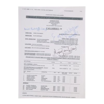 131. Autographed Call Sheet ### HARRY POTTER AND THE PHILOSOPHER'S STONE (2001)