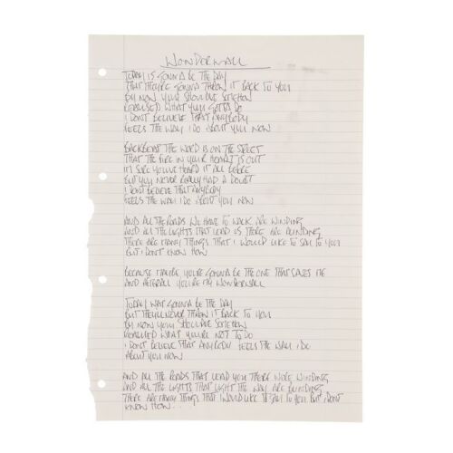 199. Noel Gallagher Handwritten ''Wonderwall'' Lyrics ### OASIS