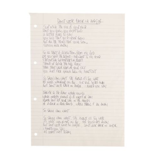 202. Noel Gallagher Handwritten ''Don't Look Back in Anger'' Lyrics ### OASIS
