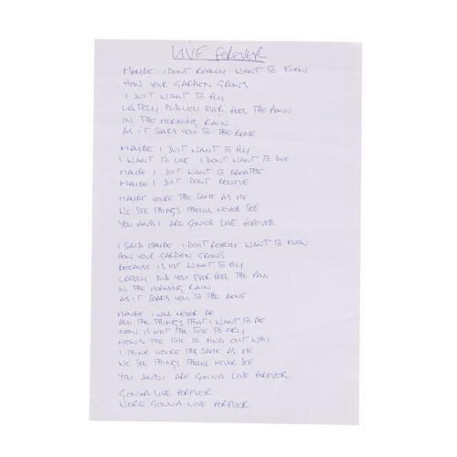 204. Noel Gallagher Handwritten ''Live Forever'' Lyrics ### OASIS