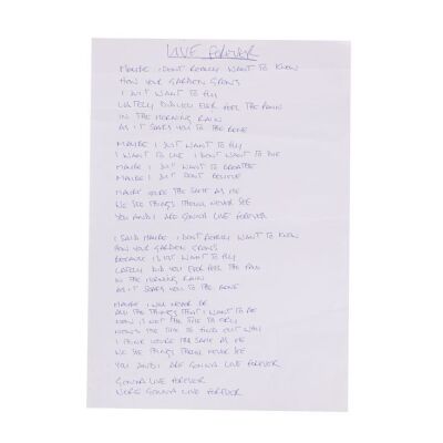 204. Noel Gallagher Handwritten ''Live Forever'' Lyrics ### OASIS