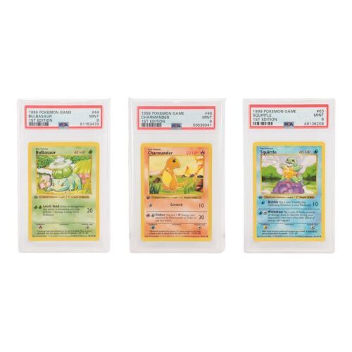 267. PSA 9 Graded Bulbasaur, Charmander and Squirtle 1st Edition Shadowless Base Set Cards ### POKEMON