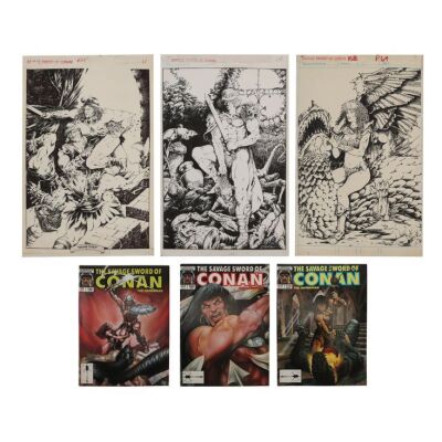 269. Three Savage Sword of Conan Original Splash Page Artworks by Jim Fletcher and Three Comic Books ### SAVAGE SWORD OF CONAN (1974 - 1995)
