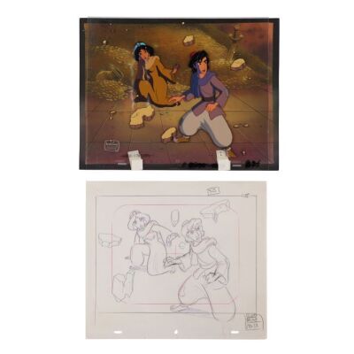 326. Aladdin and Princess Jasmine Original Production Cel, Background and Matching Drawing ### ALADDIN (TV SERIES, 1994-1995)