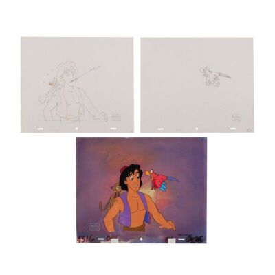 328. Aladdin, Abu and Iago Original Production Cel, Background and Matching Drawings ### ALADDIN (TV SERIES, 1994-1995)