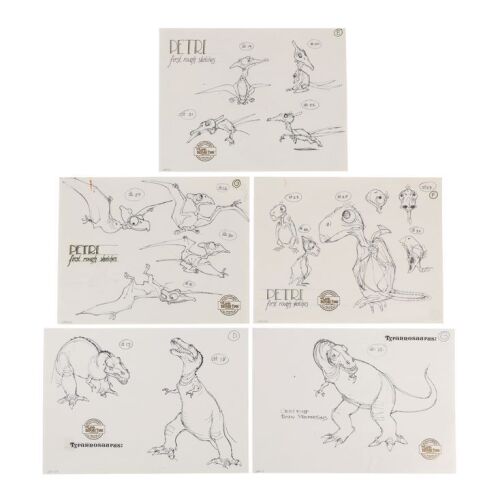 367. Five Sheets of Petrie and Tyrannosaurus Original Early Design Sketches ### THE LAND BEFORE TIME (1988)