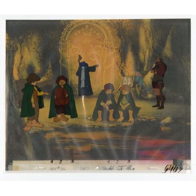 378. Multi-Character Doors of Durin Production Cel Setup on Presentation Background ### THE LORD OF THE RINGS (1978)