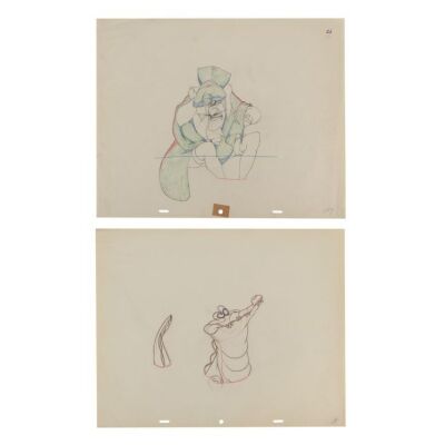 391. Two Original Production Pencil Drawings of Captain Hook and The Crocodile ### PETER PAN (1953)