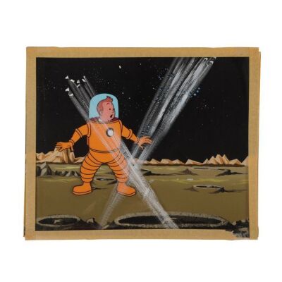 427. Tintin Destination Moon Original Production Cel and Hand-Painted Background Setup ### LES ADVENTURES DE TINTIN (TV SERIES, 1959-1964)