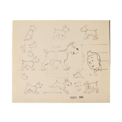 429. Snowy and Tintin Production Photostat Model Sheet ### LES ADVENTURES DE TINTIN (TV SERIES, 1959-1964)