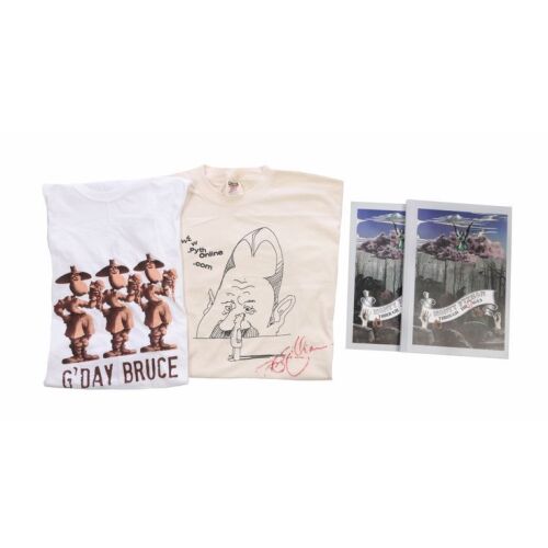 74. The Terry Gilliam Collection: Terry Gilliam Autographed T-Shirt, "G'day Bruce" T-Shirt and Promotional Booklets ### MONTY PYTHON