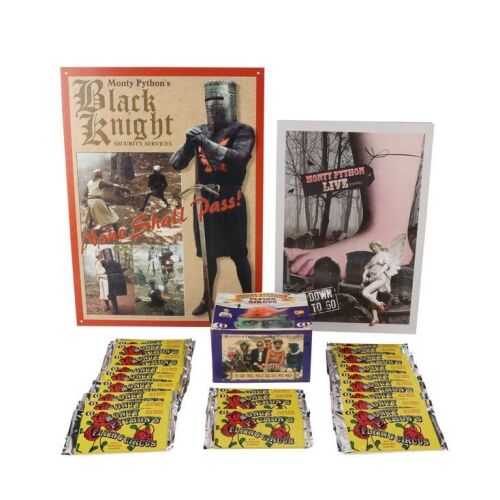 76. The Terry Gilliam Collection: 22 Flying Circus Trading Card Packs, Monty Python Live (Mostly) Programme and a Metal Poster ### MONTY PYTHON