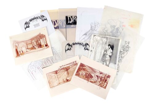 Lot #95: Set of Seven Hand-Drawn Concept Sketches with Two Printed Pages and Three Design Prints ### DRACULA (1979)