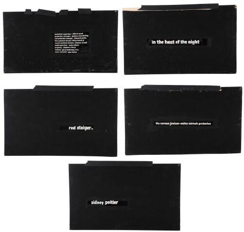 Lot #178: Set of Five Screen-Matched Harold Adler Hand-Lettered Title Cards ### IN THE HEAT OF THE NIGHT (1967)